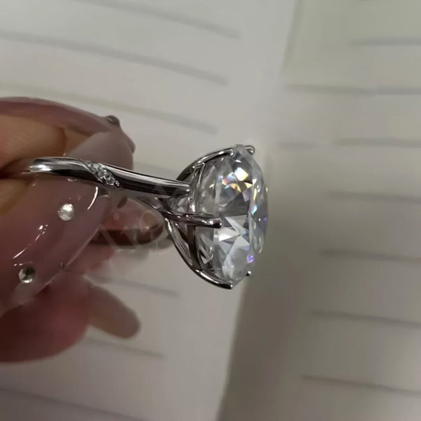 7.35 Ct Off White Moissanite Solitaire Ring Certified Great Luster 18K Gold Plated 18K Gold Plated