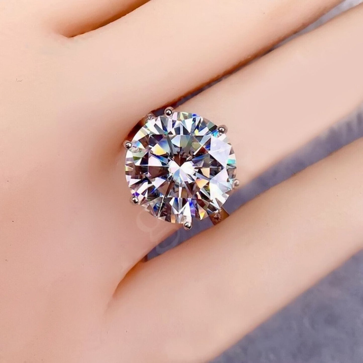 7.35 Ct Off White Moissanite Solitaire Ring Certified Great Luster 18K Gold Plated 18K Gold Plated