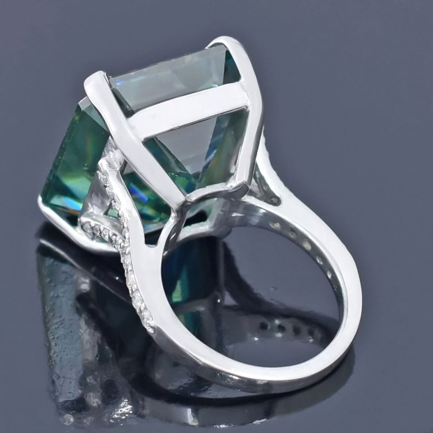 16.40 Ct Blue Moissanite Solitaire Ring in Certified Big Statement 18K Gold Plated 18K Gold Plated