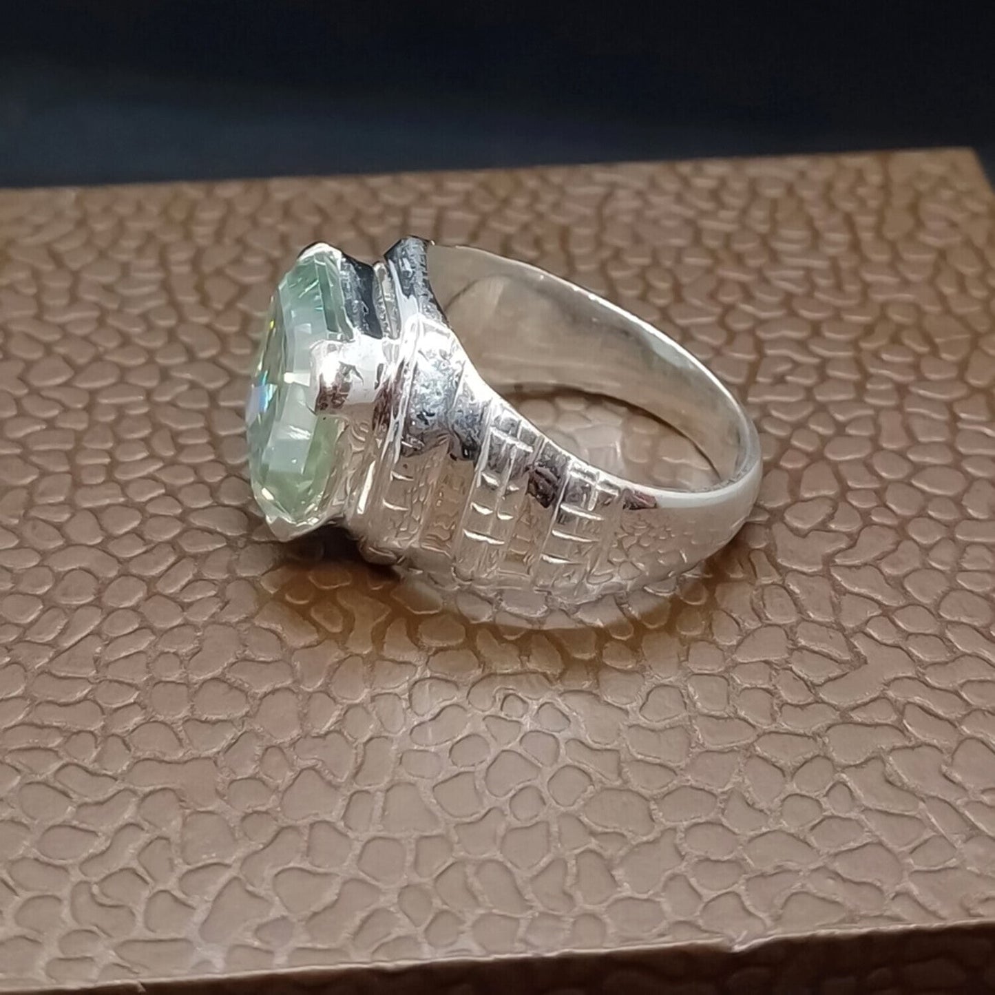9.00 Ct Emerald Cut Blue Moissanite Ring in Certified Statement 18K Gold Plated Ver 18K Gold Plated