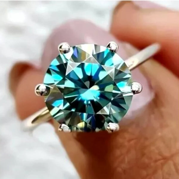 5.00 Ct Round Blue Moissanite Solitaire Ring in Certified Jewellery 18K Gold Plated V 18K Gold Plated