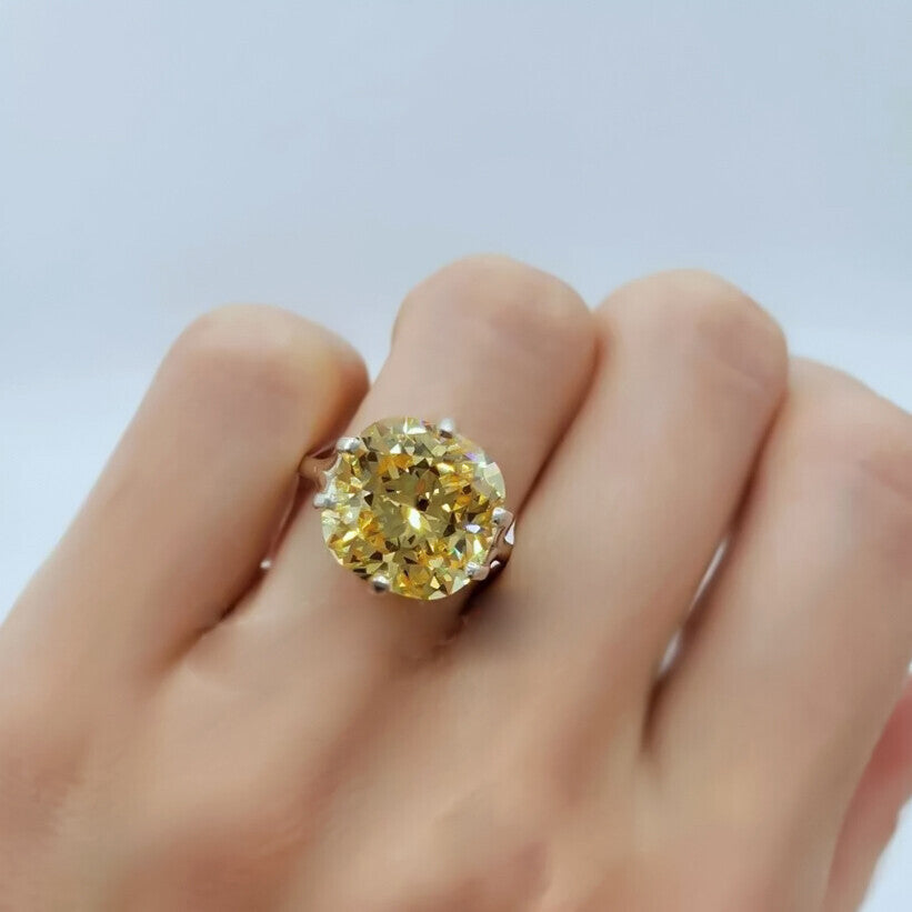 12.80 Ct Champagne Moissanite Ring in Certified Prong Setting 18K Gold Plated Verme 18K Gold Plated