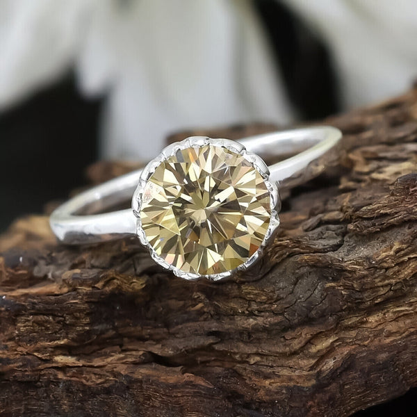 4.25 Ct Round Champagne Moissanite Ring in Certified Sparkle 18K Gold Plated Vermei 18K Gold Plated