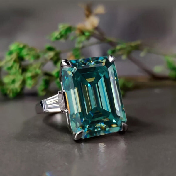 5.85 Ct Emerald Cut Blue Moissanite Ring In With EGL Certificate 18K Gold Plated Ve 18K Gold Plated