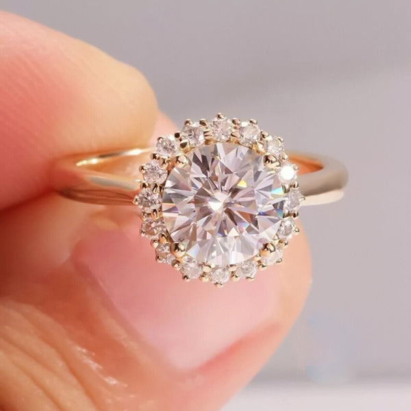 2.55 Ct Certified Round Cut F VS1 CVD White Moissanite Ring In 18K Gold Plated Verm 18K Gold Plated