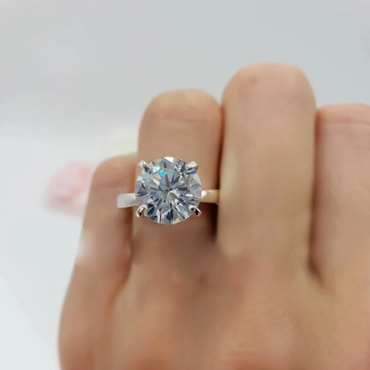 2.90 Ct Certified Round Cut F VS1 White Moissanite Ring In For Love 18K Gold Plated