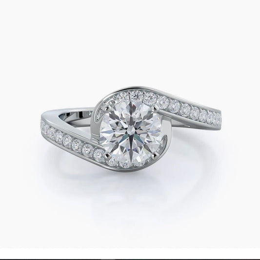 3.20 Ct Certified Round Cut White Moissanite Ring In For Engagement 18K Gold Plated