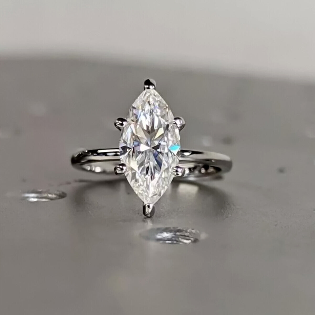 16.50 Ct EGL Certified Marquise Cut White Moissanite Ring 18K Gold Plated