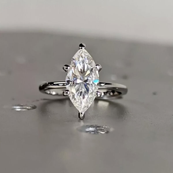 16.50 Ct EGL Certified Marquise Cut White Moissanite Ring 18K Gold Plated