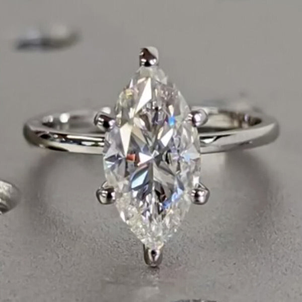 16.50 Ct EGL Certified Marquise Cut White Moissanite Ring 18K Gold Plated