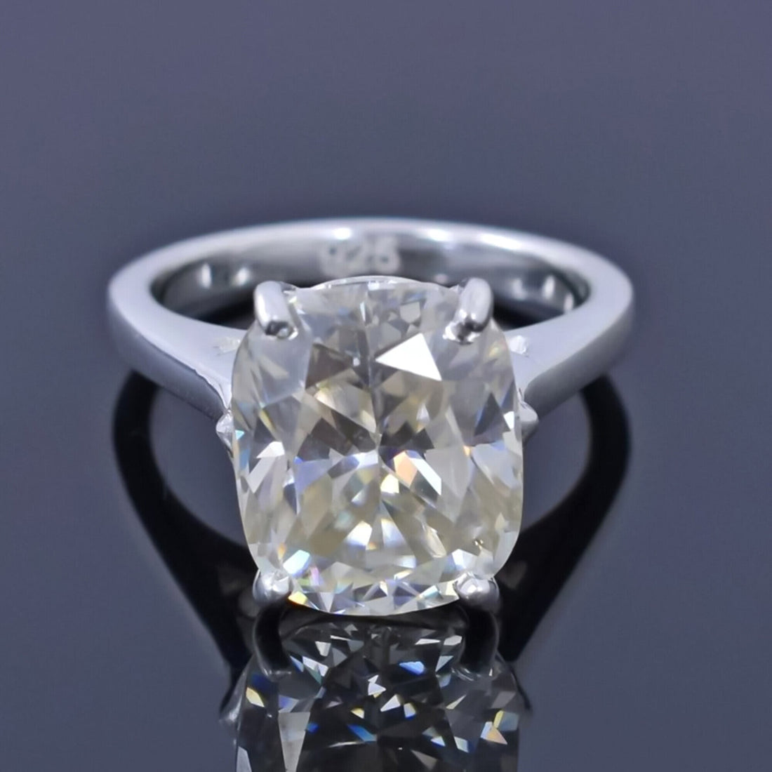 6.75 Ct EGL Certified Cushion Cut White Moissanite Ring 18K Gold Plated