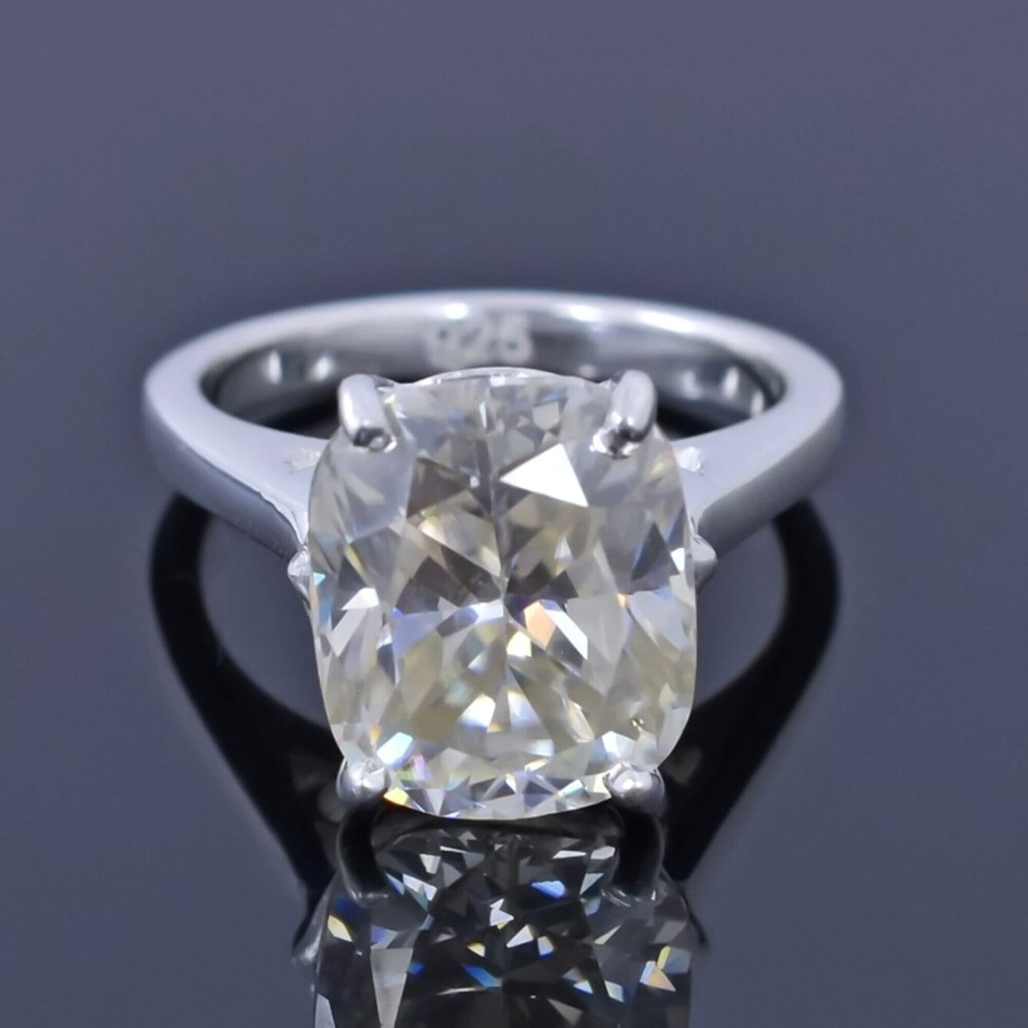 6.75 Ct EGL Certified Cushion Cut White Moissanite Ring 18K Gold Plated