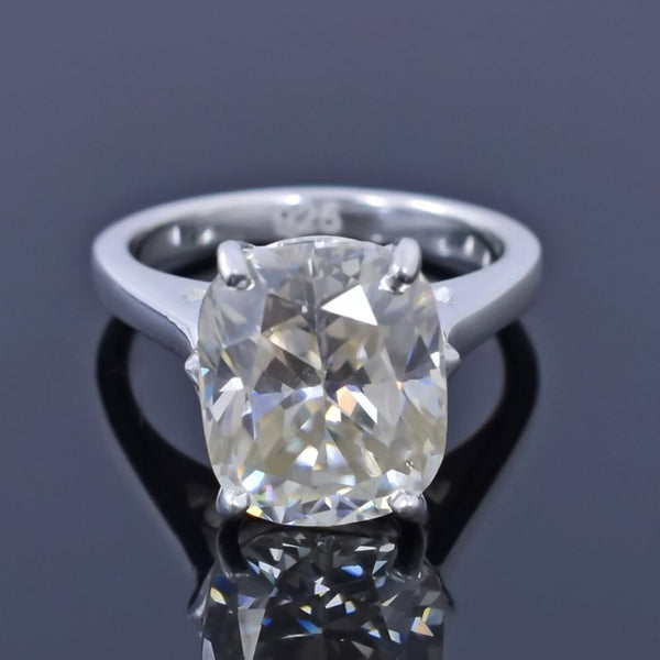6.75 Ct EGL Certified Cushion Cut White Moissanite Ring 18K Gold Plated