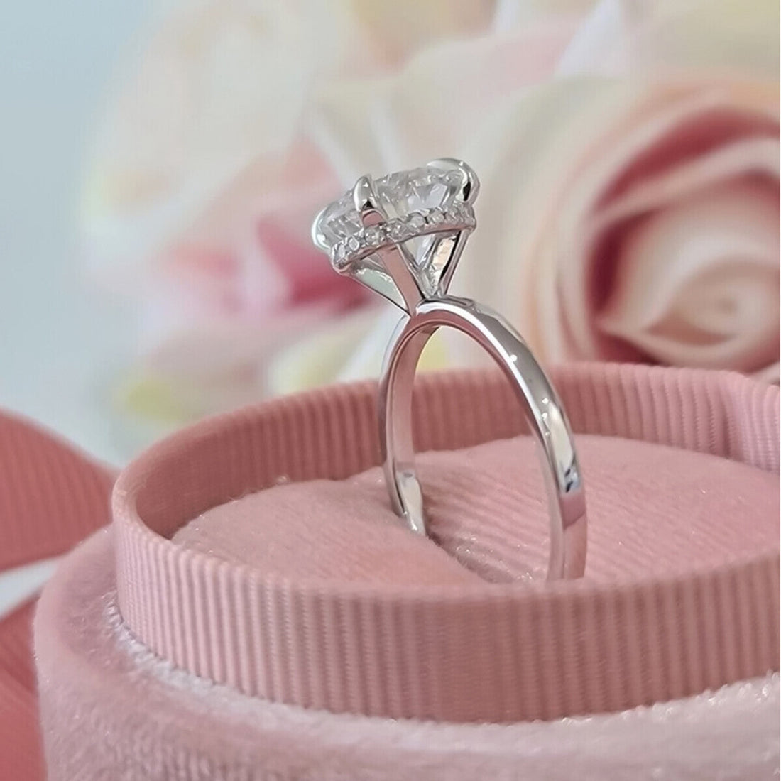 Certified 3.25 Ct Round Cut White Moissanite Solitaire Statement Ring 18K Gold Plated