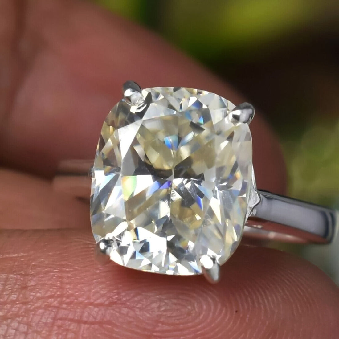 6.75 Ct EGL Certified Cushion Cut White Moissanite Ring 18K Gold Plated