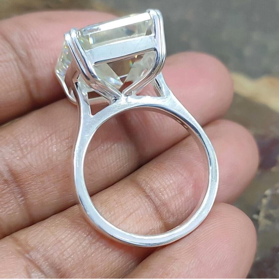 9.00 Ct White Moissanite Emerald Cut Solitaire Ring For Wife 18K Gold Plated Vermeil