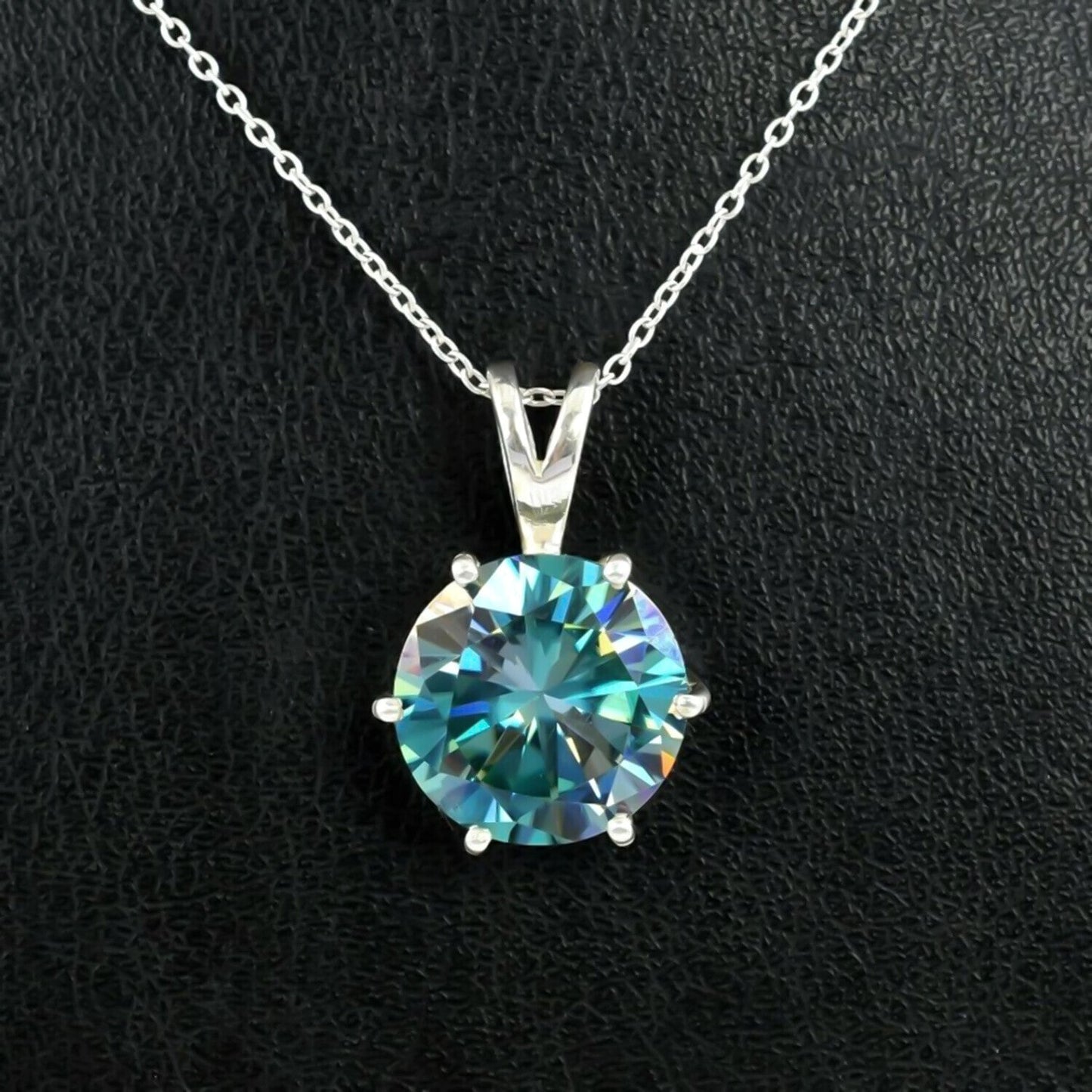 7.80 Ct Certified Round Blue Moissanite Pendant In Vermeil 925 Silver Jewellery - View 3 - GEMHUB