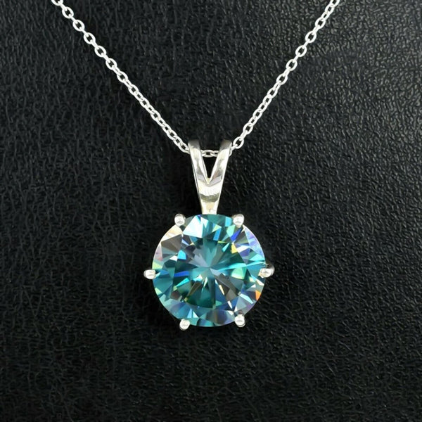 7.80 Ct Certified Round Blue Moissanite Pendant In Vermeil 925 Silver Jewellery - View 3 - GEMHUB
