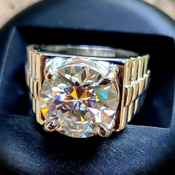 7.25 Ct Certified White Moissanite Men's Ring – Stylish Gift for Him this Fall 18K 18K Gold Plated