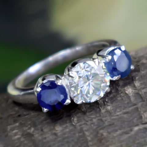 Certified 1.00 Ct White Moissanite Ring with Sapphire Accents – Labor Day Gift 18K 18K Gold Plated