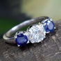 Certified 1.00 ct DEW White Moissanite Ring with Sapphire Accents – Labor Day Gift 18K Gold Plated