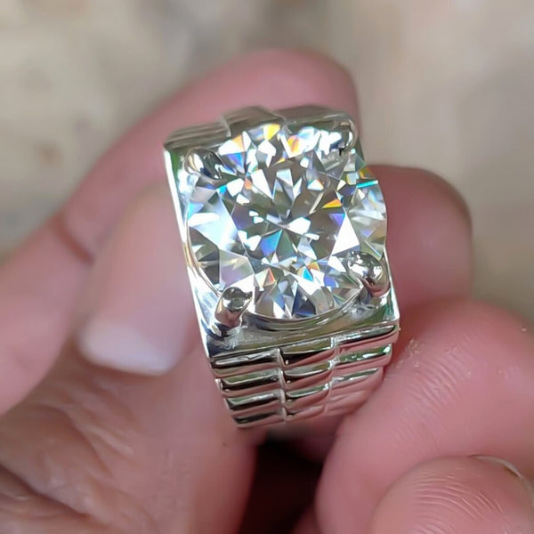 7.25 Ct Certified White Moissanite Men's Ring – Stylish Gift for Him this Fall 18K 18K Gold Plated