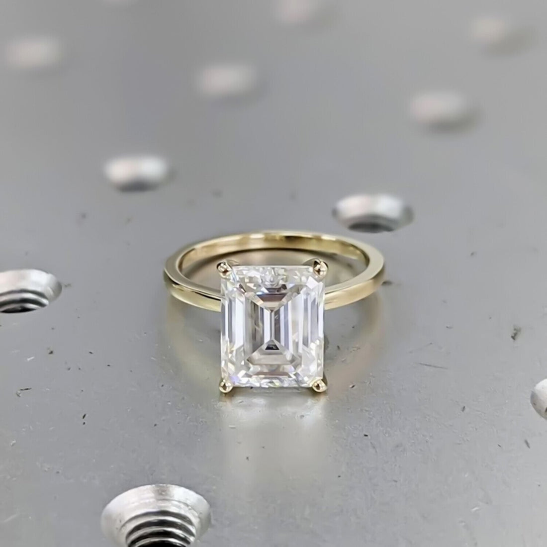 4.24 Ct Certified Emerald Cut White Moissanite Ring – Gift for Her 18K Gold Plated 18K Gold Plated