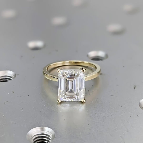 4.24 Ct Certified Emerald Cut White Moissanite Ring – Gift for Her 18K Gold Plated 18K Gold Plated