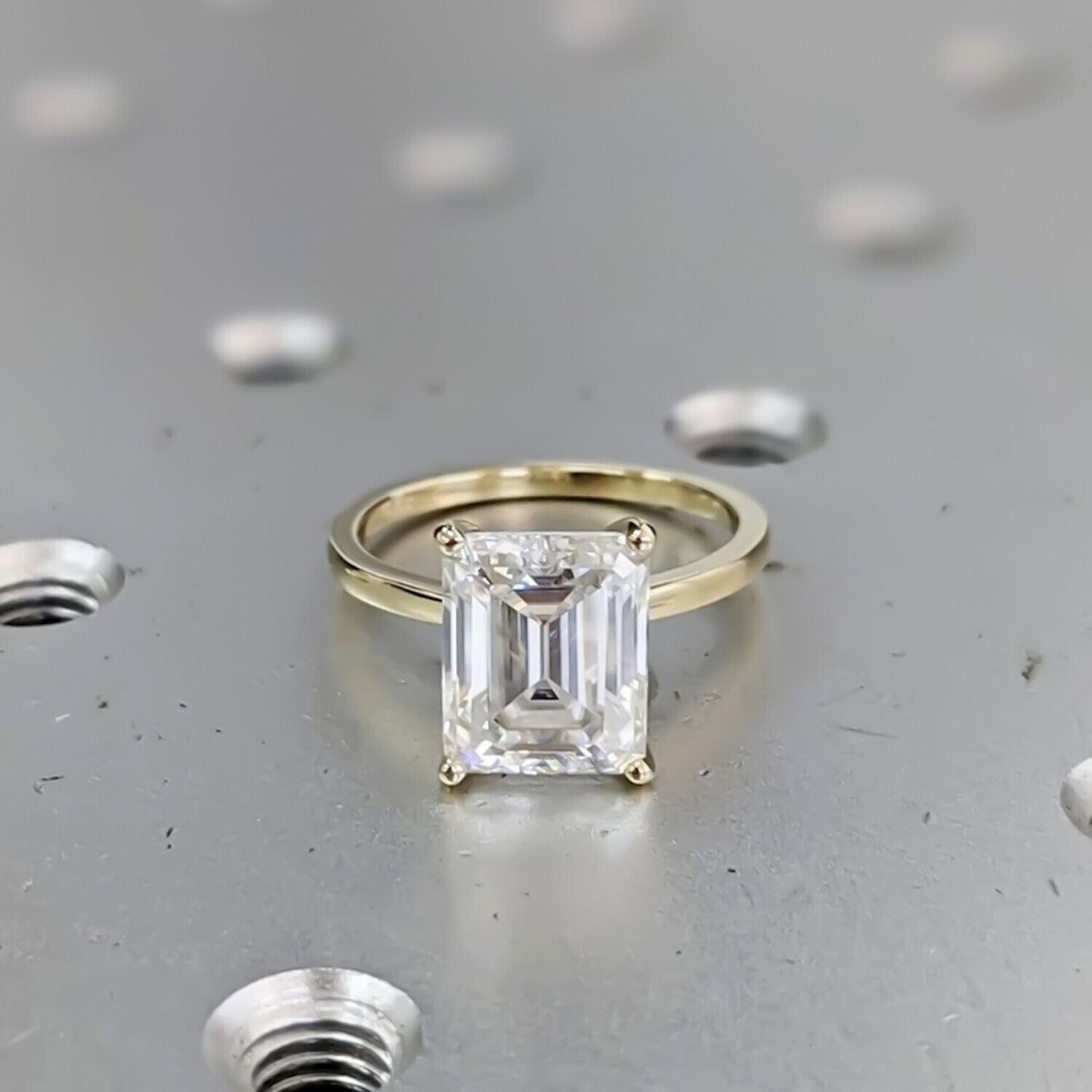 4.24 Ct Certified Emerald Cut White Moissanite Ring – Gift for Her 18K Gold Plated 18K Gold Plated