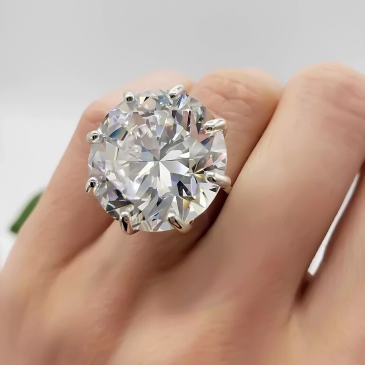 20.50 Ct Certified White Moissanite Solitaire Ring – New Year Gift 18K Gold Plated 18K Gold Plated