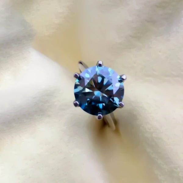 5.45 Ct Blue Round Moissanite Solitaire Ring in – New Year Surprise 18K Gold Plated