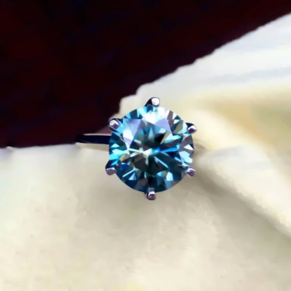 5.45 Ct Blue Round Moissanite Solitaire Ring in – New Year Surprise 18K Gold Plated