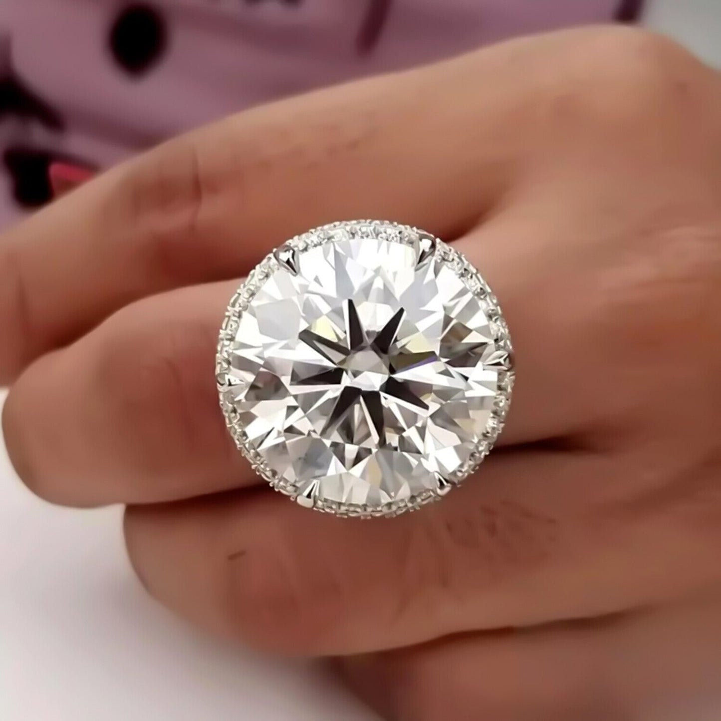25.50 Ct Certified White Moissanite Solitaire Ring in – Gift for Dad 18K Gold Plate 18K Gold Plated