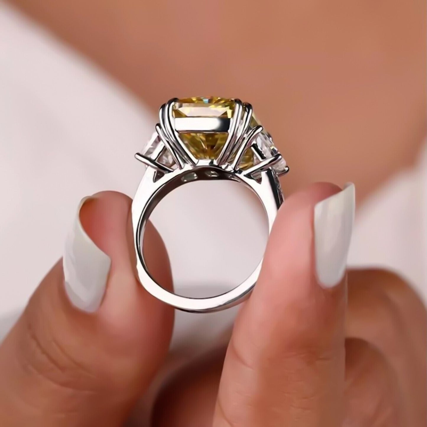8.20 Ct Champagne Moissanite Solitaire Ring in – Gift for Husband 18K Gold Plated V 18K Gold Plated