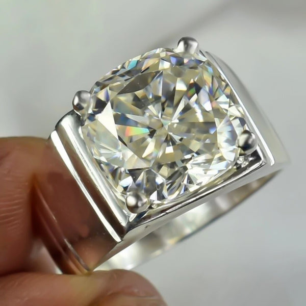 9.25 Ct White Moissanite Men's Solitaire Ring – Christmas Gift 18K Gold Plated Verm 18K Gold Plated