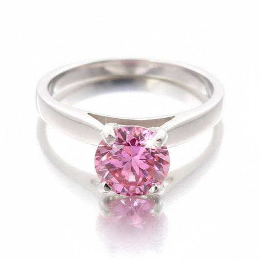 1.00 Ct Certified Pink Moissanite Ring – Birthday Gift for Her in 18K Gold Plated V 18K Gold Plated