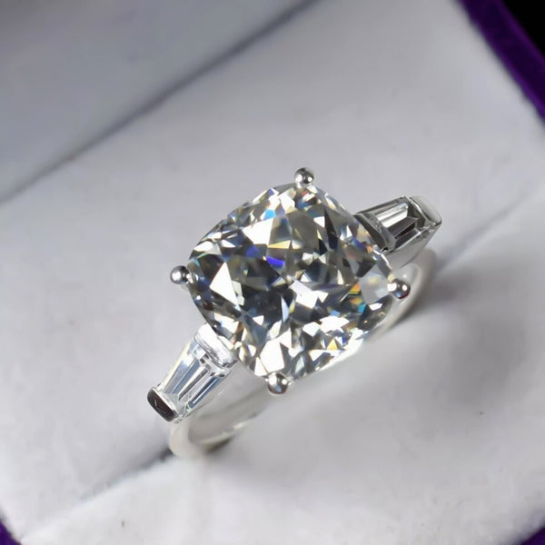 Certified 4.10 Ct Natural Cushion Cut Moissanite Ring in for Women 18K Gold Plated 18K Gold Plated