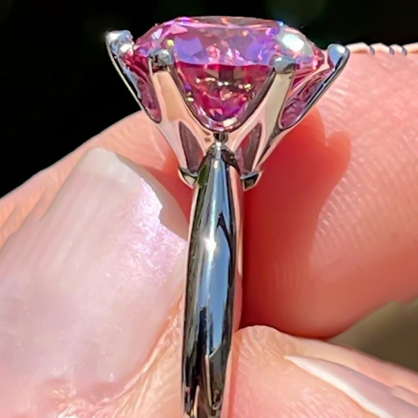 Certified 2 Ct Natural Pink Moissanite Solitaire Ring in for Wife 18K Gold Plated V 18K Gold Plated