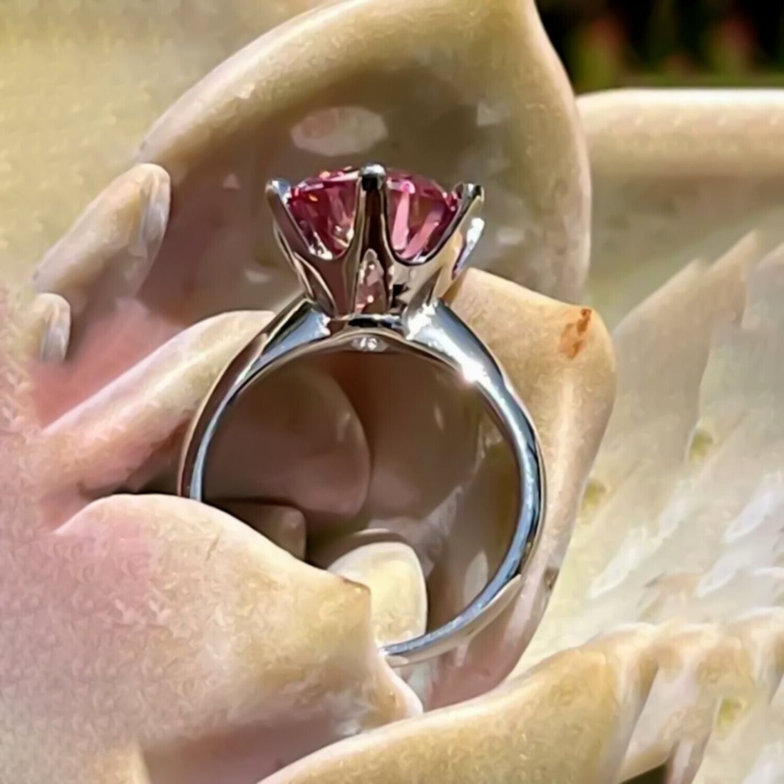 Certified 2 Ct Natural Pink Moissanite Solitaire Ring in for Wife 18K Gold Plated Vermeil