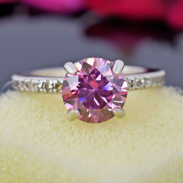 Certified 2.60 Ct Natural Pink Moissanite Solitaire Ring in Gift 18K Gold Plated Ve 18K Gold Plated