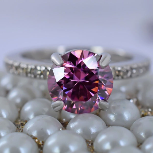 Certified 2.60 Ct Natural Pink Moissanite Solitaire Ring in Gift 18K Gold Plated Ve 18K Gold Plated