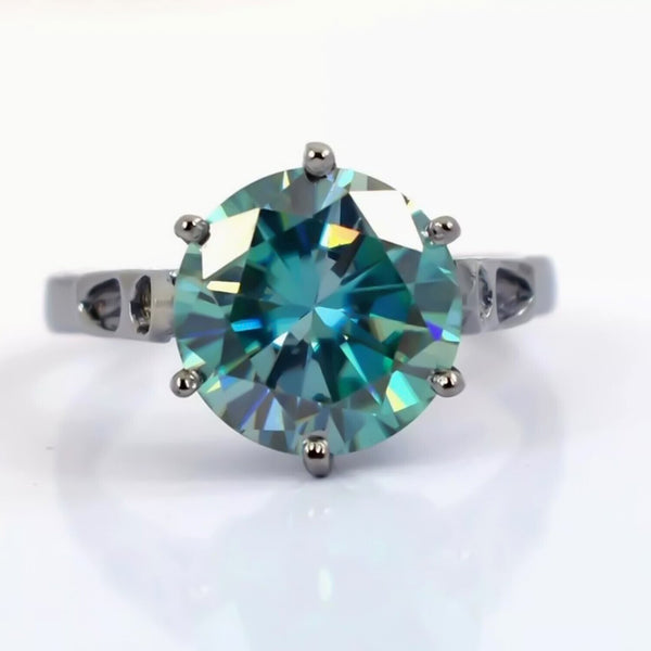 Certified Natural 7.25 Ct Blue Moissanite Solitaire Ring in for Love 18K Gold Plate 18K Gold Plated