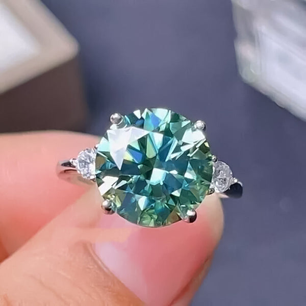 2.80 Ct Round Cut Certified Blue Moissanite Engagement Ring In Gold Vermeil - View 3 - GEMHUB