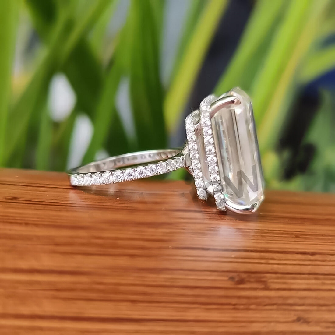 18.65ct DEW White Moissanite Emerald Solitaire Ring