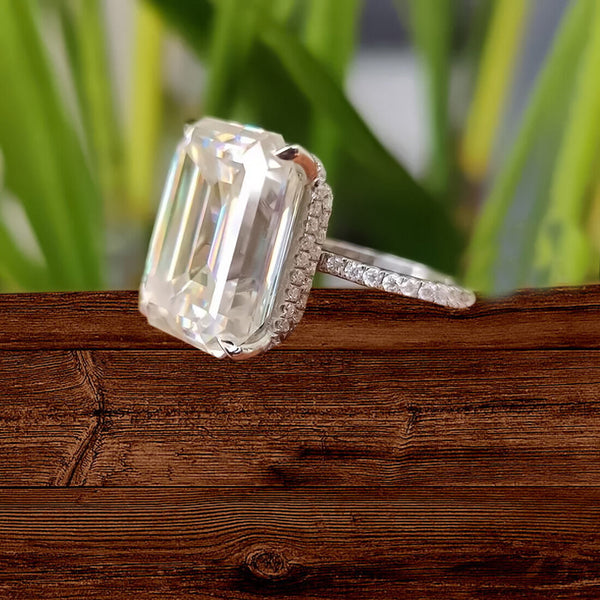 18.65ct DEW White Moissanite Emerald Solitaire Ring