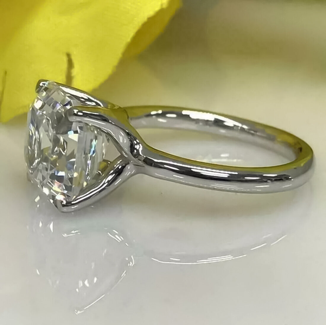 Certified 3.60 Ct Assher Cut White Moissanite Solitaire Statement Ring 18K Gold Pla 18K Gold Plated
