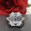9.25 Ct White Moissanite Emerald Solitaire Ring - 925 Sterling Silver Gold Vermeil