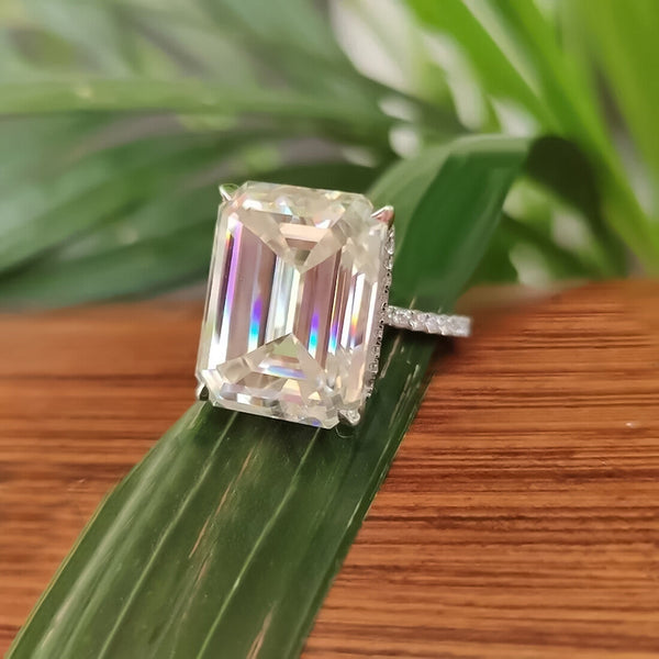 18.65ct DEW White Moissanite Emerald Solitaire Ring