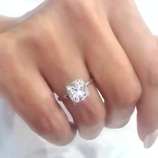 2 Ct Certified Cushion Cut Off White Moissanite Solitaire Ring 18K Gold Plated Verm 18K Gold Plated