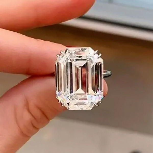 5.30 Ct Emerald Cut Certified White Moissanite Soliatire Gold Vermeil Ring - View 4 - GEMHUB